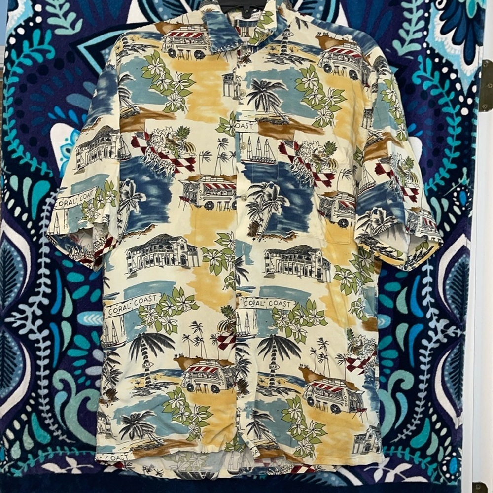 Tropical Pierre Cardin rayon button down shirt M